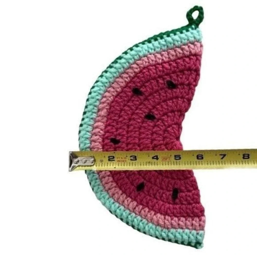2 Vintage Handmade Crochet Watermelon Kitchen Decor Cottagecore Kitsch 80s 90s